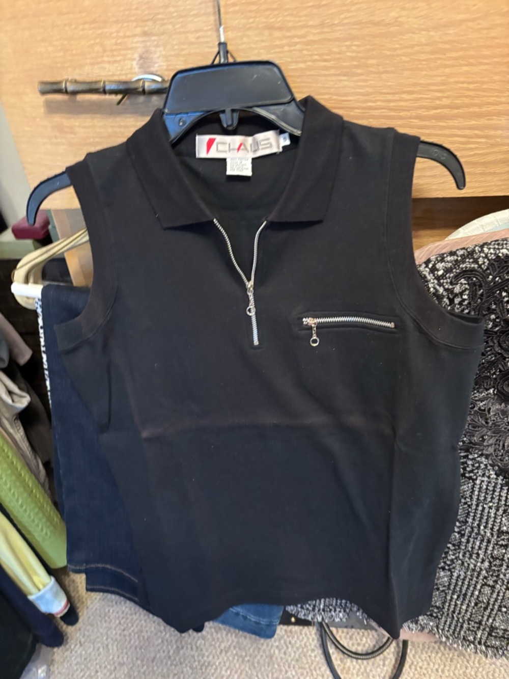 Chaus Black Sleeveless Polo Tank with Zip Detail